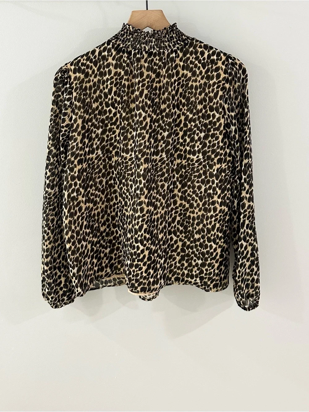 J. Crew Smocked Neck Leopard Print Blouse // Brown // Small